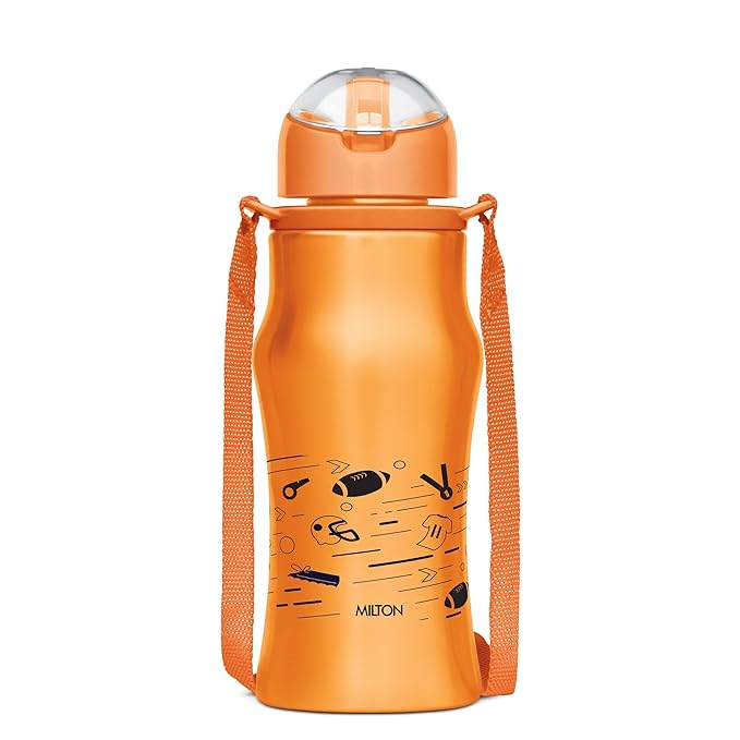 MILTON Gaiety 450 Stainless Steel Sipper Water Bottle 415 ml, Single Walled, ISI Certified I Leak Proof Lid, Rust Proof I For School, Office, Gym I Orange