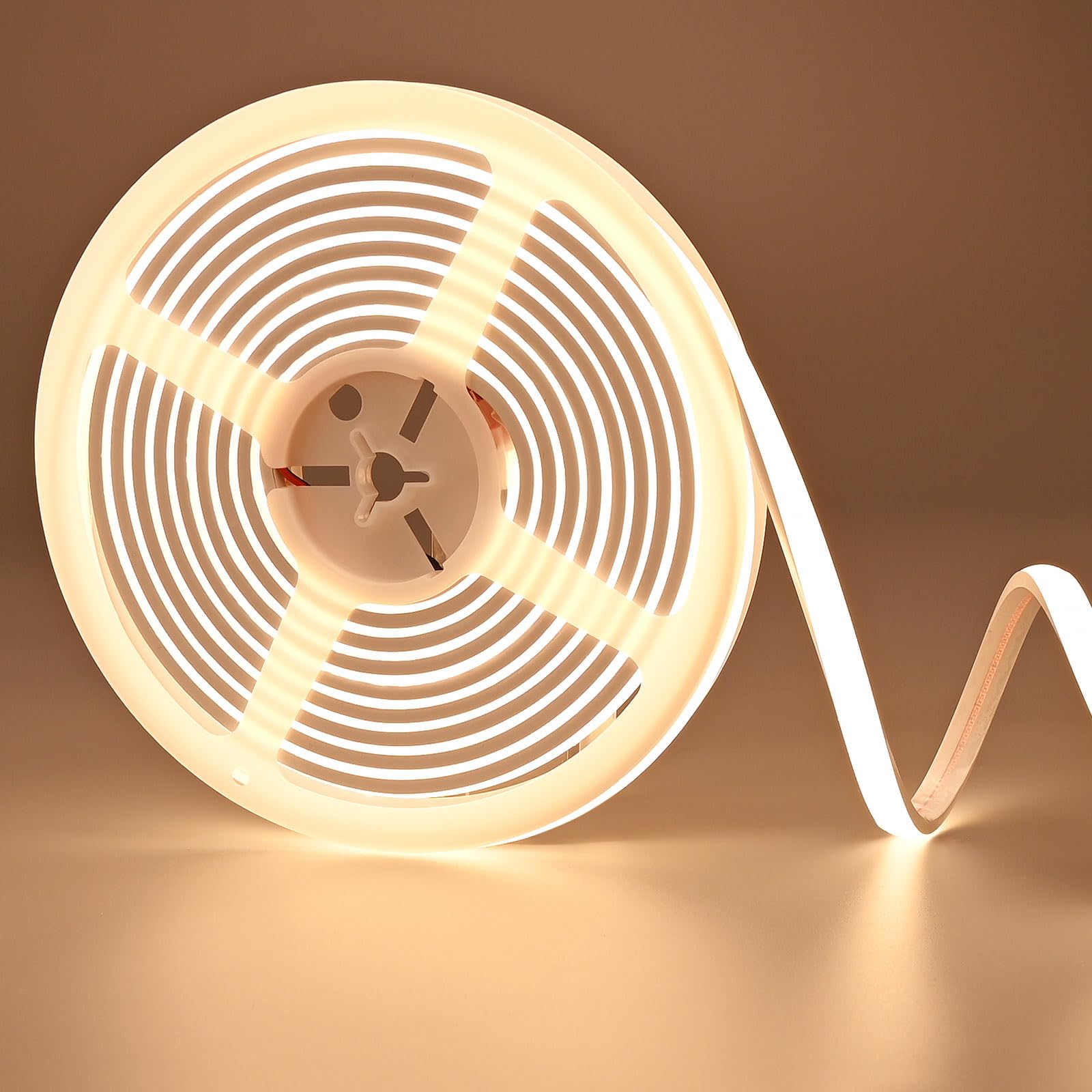 Ruban LED COB 5M Blanc Chaud 3000K Etanche, Bande LED 24V Diffusé Haute Luminosité 800LM/M, CRI>93, 10.5W/M, Découpable, Autocollante pour Décoration DIY Intérieur/Extérieur