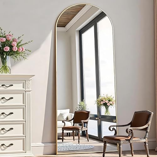 Miniatura 9 de Espejo de longitud completa de 71 x 26 pulgadas, espejo dorado arqueado de longitud completa con soporte, espejo grande de longitud al suelo, espejo