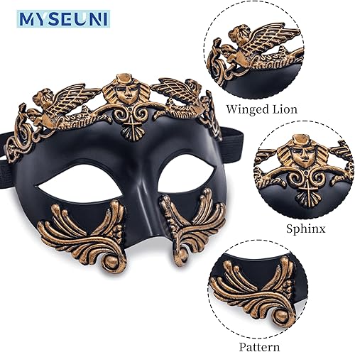 Miniatura 2 de MYSEUNI Máscara de máscaras para hombres máscara griega romana máscara veneciana de media cara para baile de máscaras fiesta de Halloween de Mardi