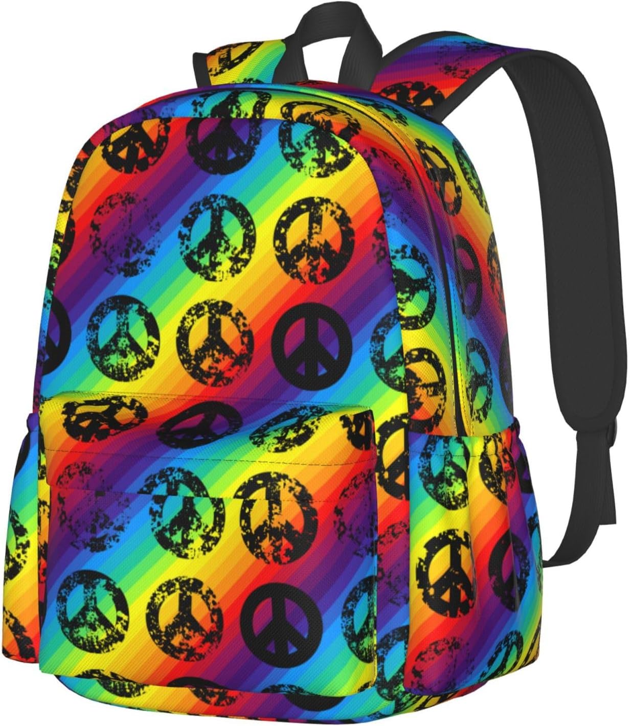60s 70s Hippie Flowers Peace Love Laptop Backpack Shoulder Bag Laptop Pack Travel Backpacks Commuter Back Pack Casual Daypack Bags With Side Pockets