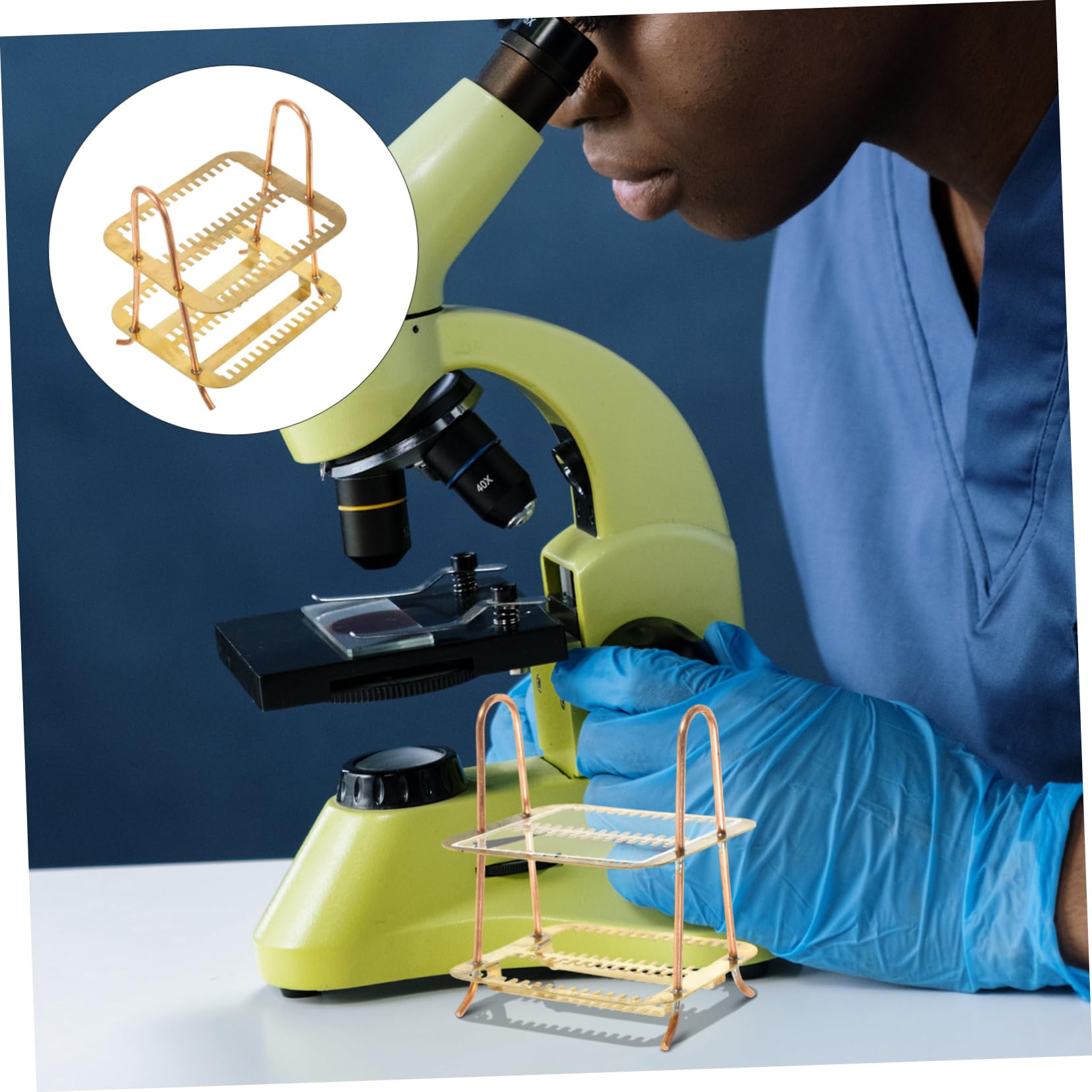 CIYODO Microscope Slides Staining Rack for Laboratory Slides Staining Holder Microscope Slides Storage Holder Microscope Slides Storage Holder for Laboratory Golden Copper