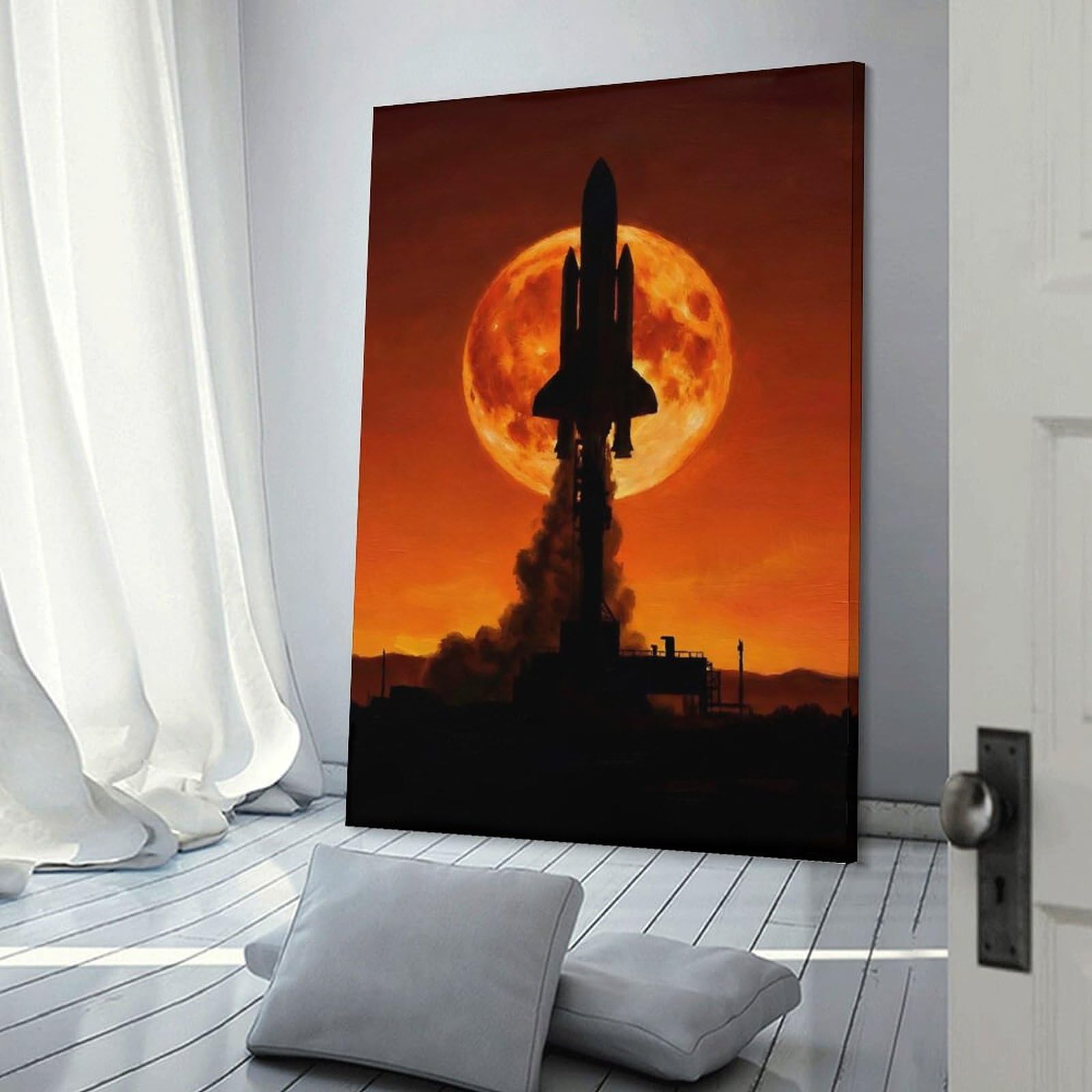 Junmoney Canvas Art Print Space Shuttle Launch Silhouette, 16x24inch(40x60cm), for New Homes, Bedrooms Or Workspaces, Thoughtful Wall Decor for Art Lovers