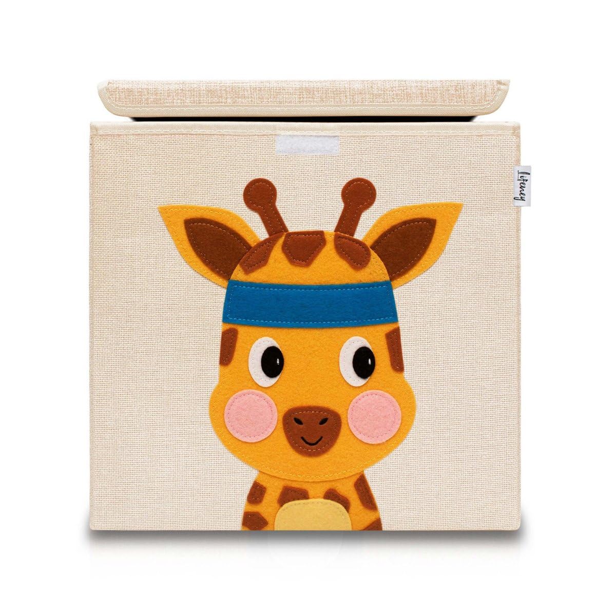 Boîte de rangement girafe 33cm en coton et lin avec couvercle