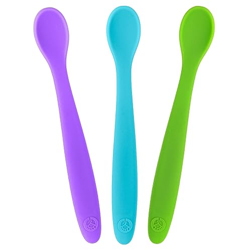 Vista 11 de WeeSprout Cucharas de silicona para bebé, utensilios de alimentación infantil de primera etapa con punta suave, utensilios de cocina flexibles