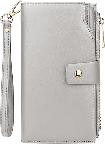 Uromee Cartera de cuero vegano con bloqueo RFID para mujer, bolso grande para mujer, tarjetero, organizador de embrague