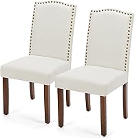 DUMOS Modern Dining Chairs Set of 2 Beige - Padded Seat Kitchen Table Chairs with Wooden Legs for Dining Room