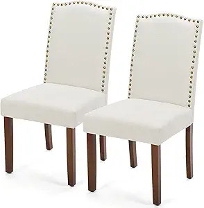 DUMOS Dining Chairs Set of 2, Moden Leather Kitchen Table Chairs with Wooden Legs and Padded Seat for Dining Room/Kitchen/Living Room/Restaurant, Beige