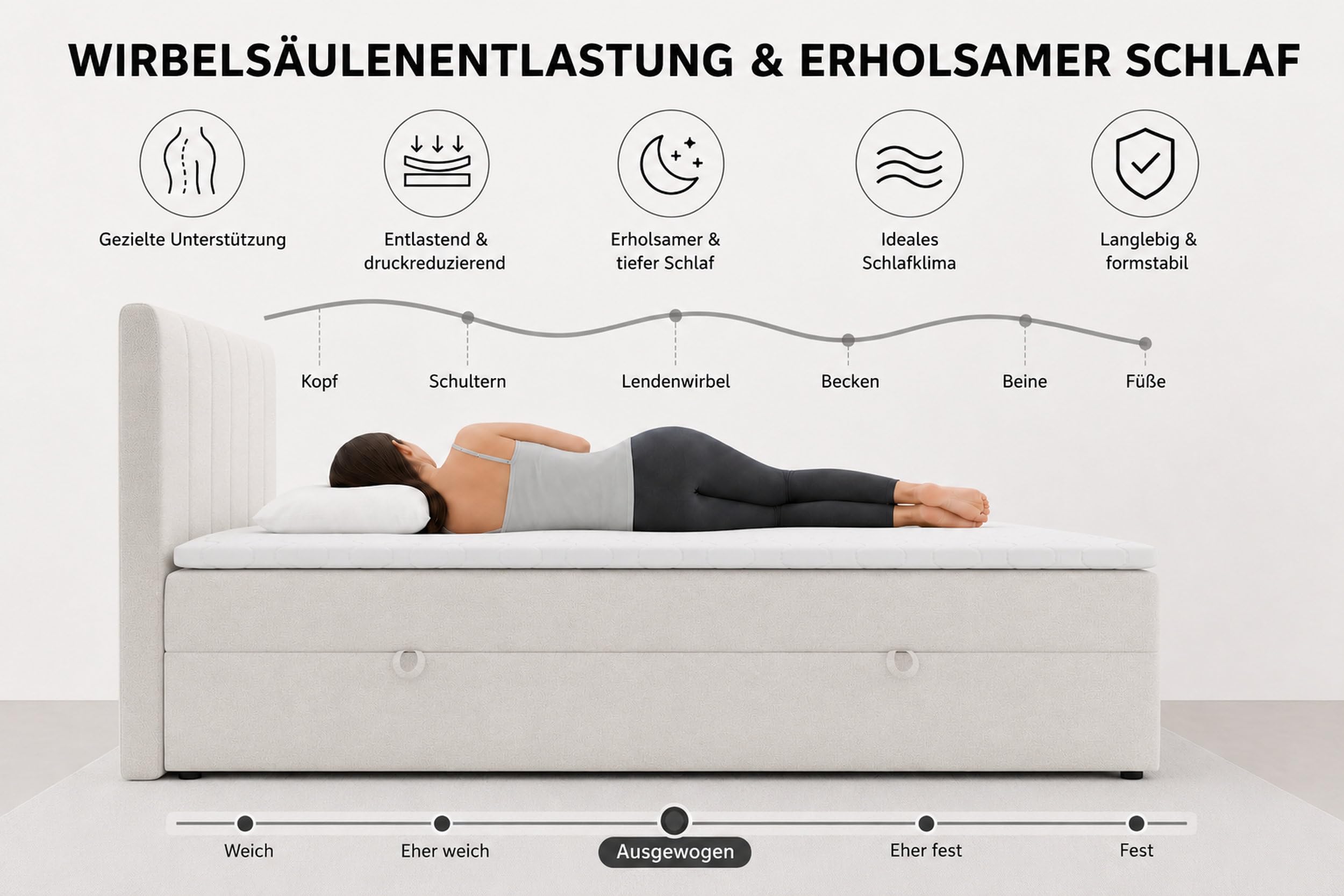 Boxspringbett 180x200 mit Bettkasten, Lisa Doppelbett Beige Velourstoff