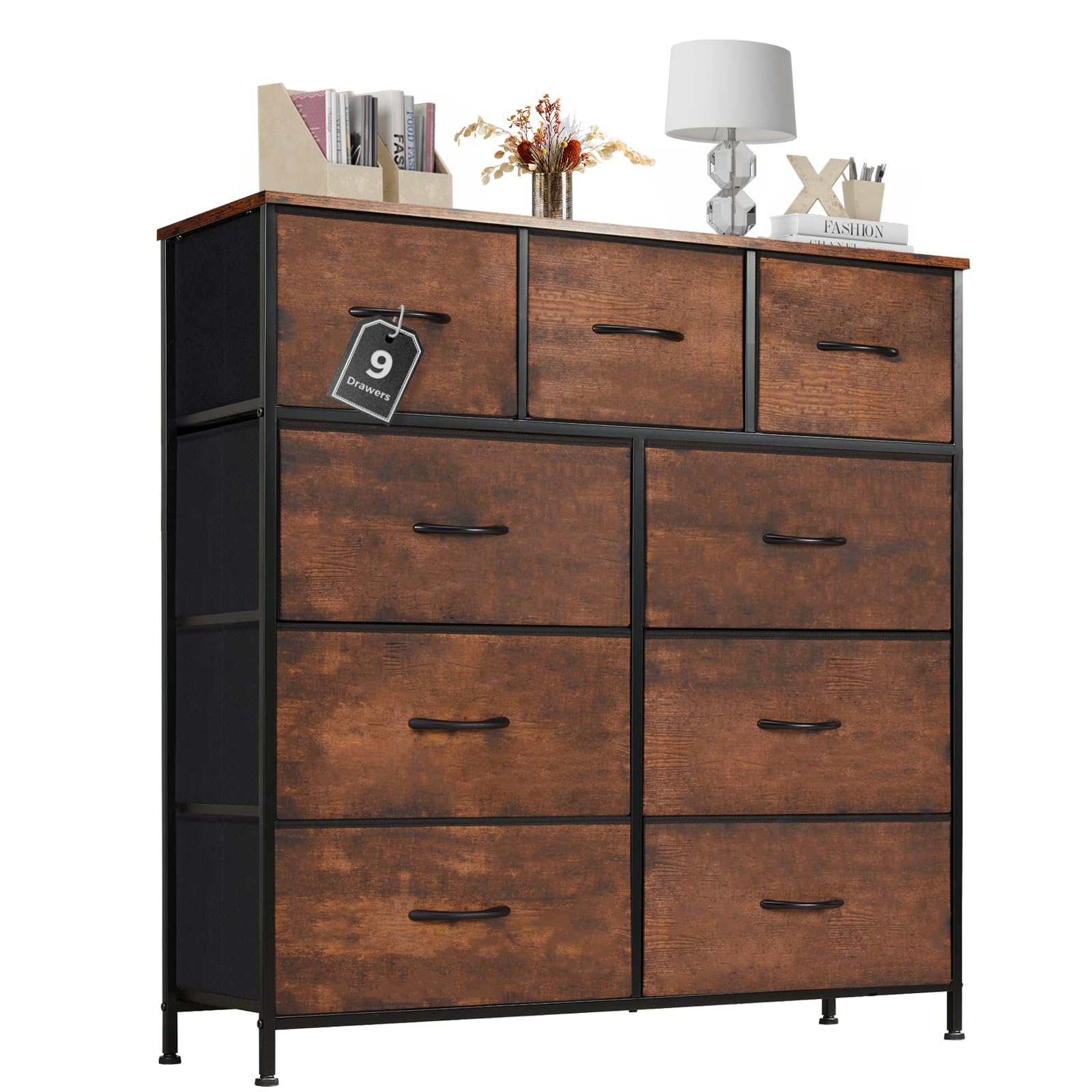 Sweetcrispy Cassettiera con cassetti in tessuto, credenza con 9 cassetti in tessuto, cassettiera per cucina, ufficio, corridoio, TV con cassetti