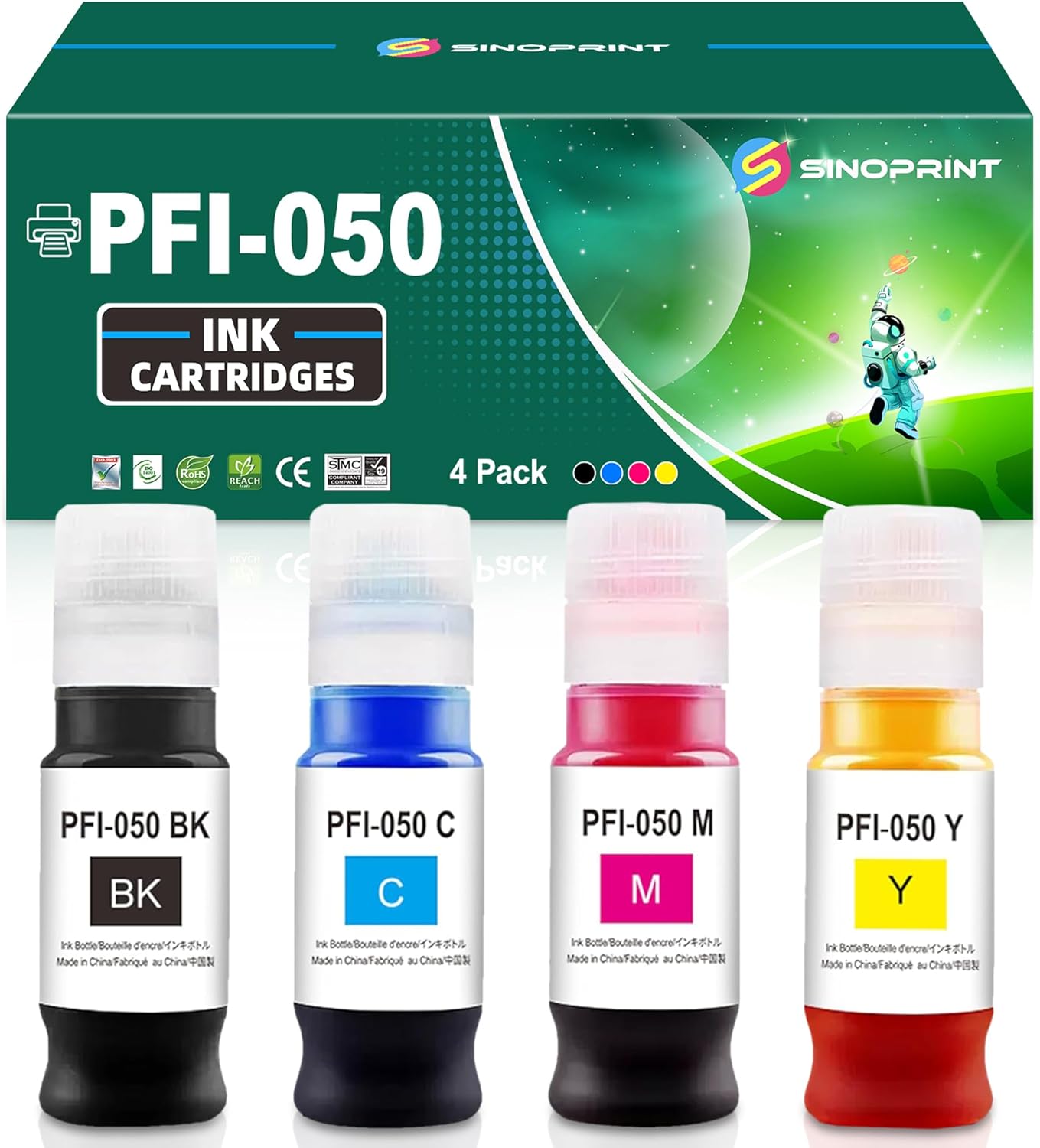 PFI-050 Pigment Ink Tank Set Remanufactured for Canon PFI-050 PFI050 PFI 050 Ink Bottle Compatible with Canon imagePROGRAF TC-20 TC-20M Printer tc20m tc20 Ink Refills 70ml(BK C M Y)