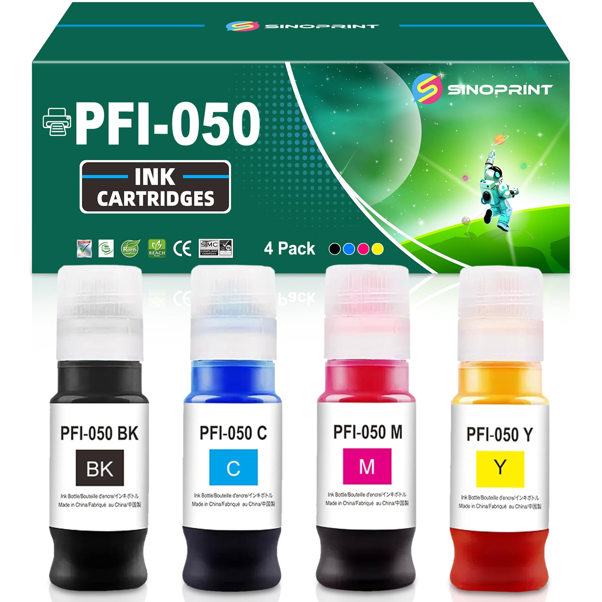 SINOPRINT PFI-050 Pigment Ink Tank Set Remanufactured for Canon PFI-050 PFI050 PFI 050 Ink Bottle Compatible with Canon imagePROGRAF TC-20 TC-20M