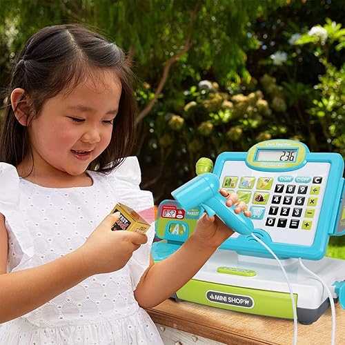 Miniatura 2 de FS Calculadora de juego de simulación de caja registradora de juguete como regalo preescolar para niños, juguete clásico con sonido, micrófono