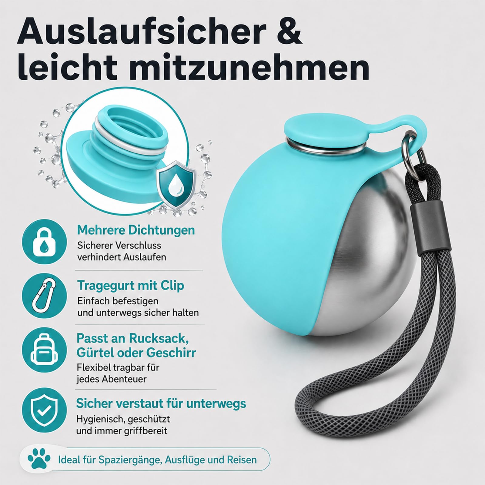 2-in-1 Reise-Trinkflasche für Hunde, Trinkflasche Hunde für Unterwegs, Hundetrinkflasche für Unterwegs mit Silikonnapf, 285 ml Edelstahl Trinkflasche mit Faltbarem Silikonnapf (4PCS)