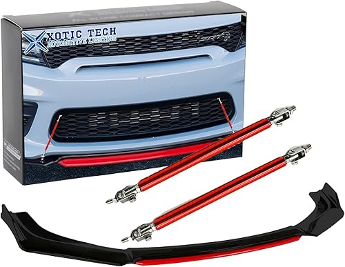 Vista 28 de Xotic Tech alerón de protección para parachoques delantero, negro con rojo, kit con barra de acoplamiento ajustable de 8-11 pulgadas