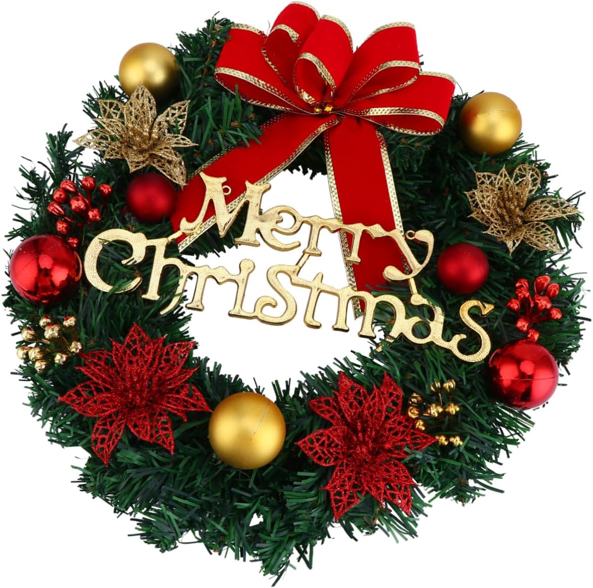 Cabilock Christmas Garland Wreath Decoration for Front Porch Entryway Staircase Home Office Festive Door Hanging Decor with Fine Workmanship and Bright Colors