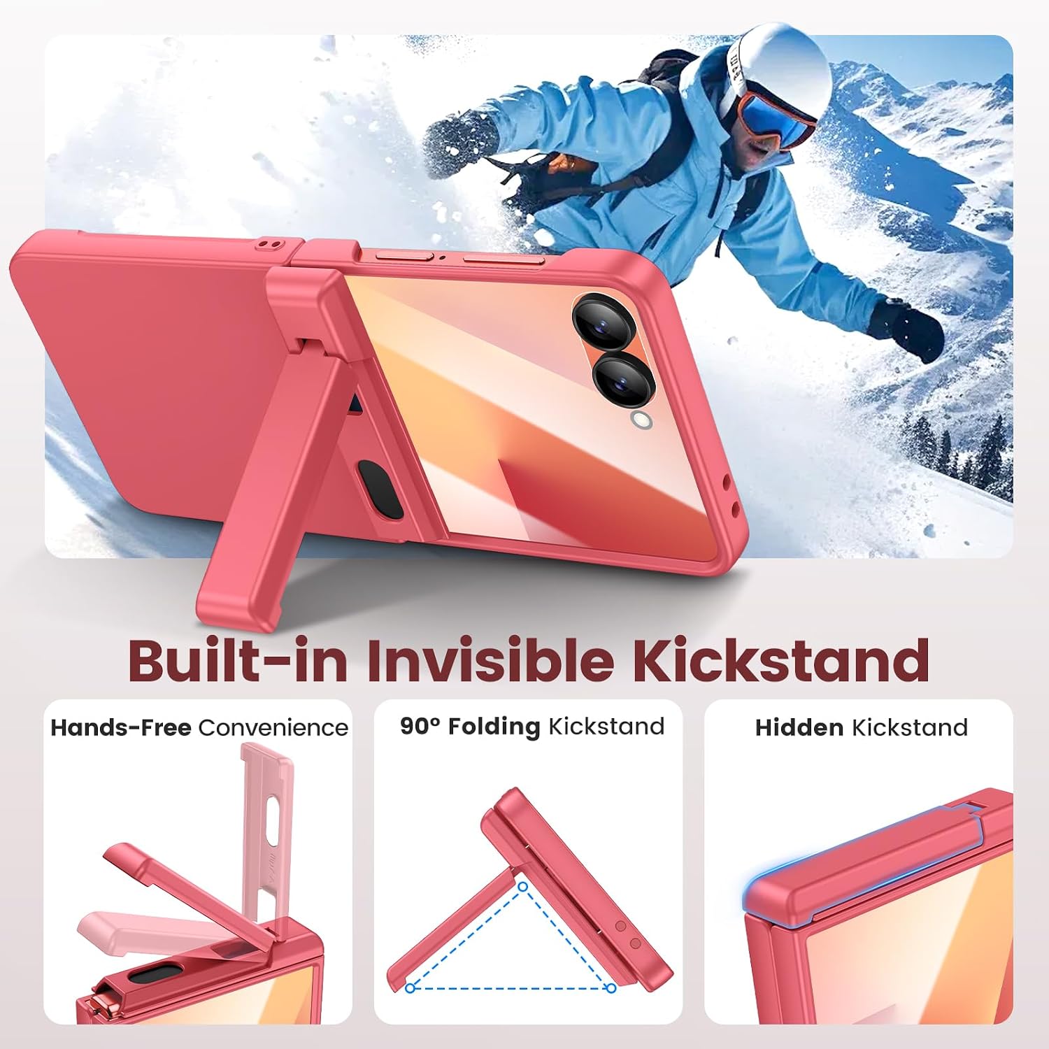 VEGO for Samsung Galaxy Z Flip 7 Case with Kickstand[Hinge Protection][Built-in Screen Protector & Belt Clip]Full-Body Hard PC Anti-Drop Phone Cover for Galaxy Flip 7 Case Wireless Charging-Coral Red