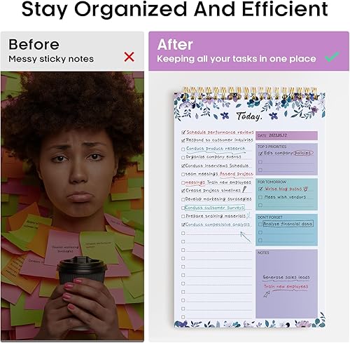 Miniatura 5 de Bloc de lista de tareas - Cuaderno de lista de tareas para el trabajo con 52 hojas, planificador diario sin fecha, perfecto para tareas diarias y