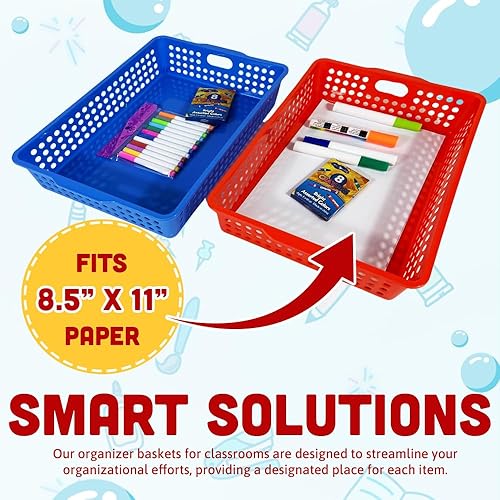 Vista 3 de 4E's Novelty 6 contenedores de almacenamiento de plástico coloridos para el aula de 13.75 x 10.25 pulgadas para organizar bandejas de papel A4