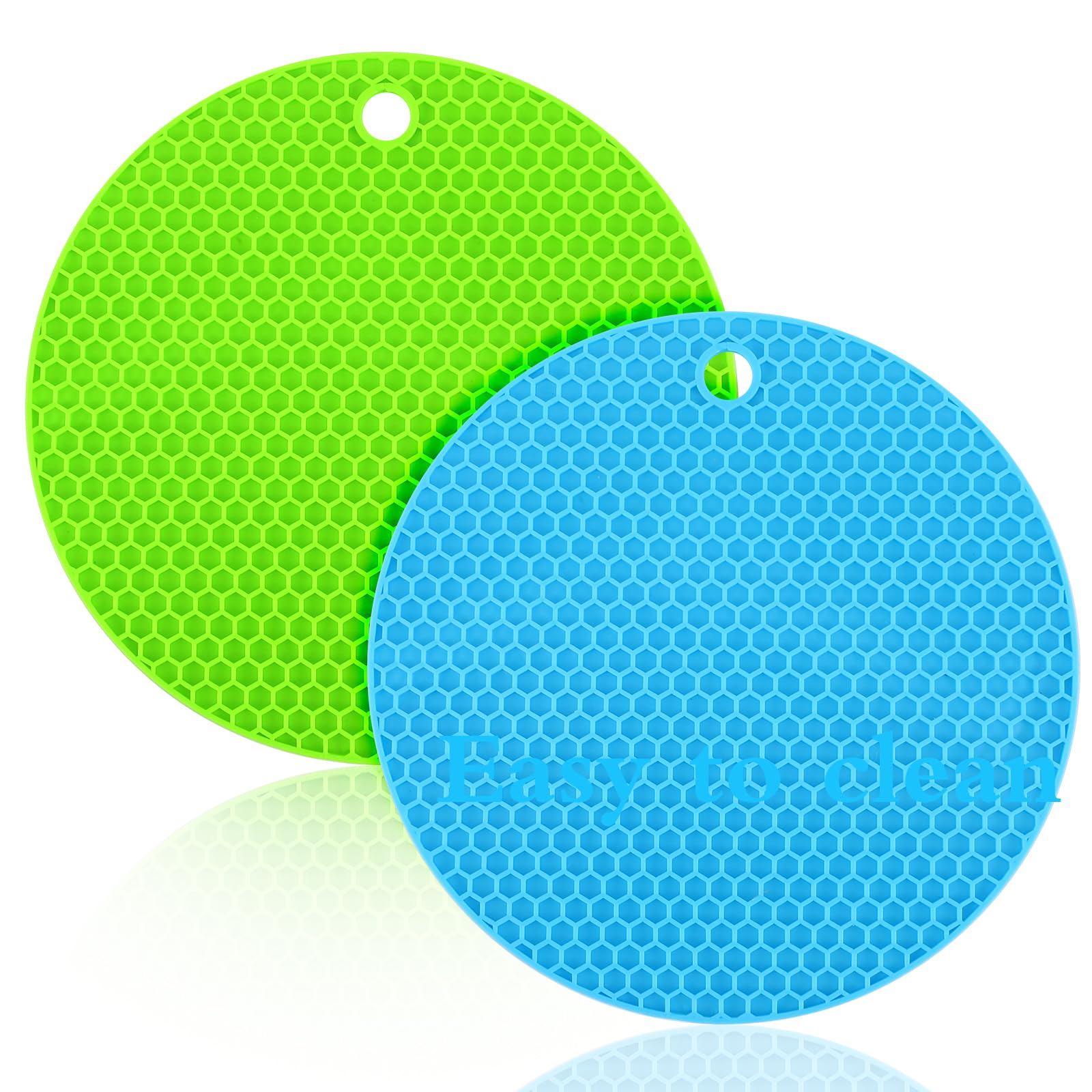 Heclia 2 PCS Rubber Jar Openers 7 Inch Round Silicone Jar Opener Gripper Pads Non-Slip Kitchen Lid Opener Multi-Function Coasters Bottle Grippers for Kids Seniors with Arthritis Weak Hands Green, Blue