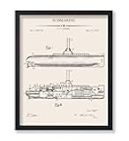 Poster Master Vintage Submarine Blueprint Poster - Watercraft Patent Print - Underwater Design - Submarine Boat Design - Nautical Print - Great Ocean or Beach House Decor - 8x10 UNFRAMED