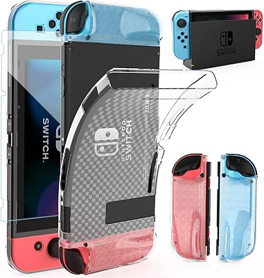 HEYSTOP Custodia Compatibile con Nintendo Switch, Cover Protettiva Trasparente e Switch Pellicola Protettiva Utilizzabile nel Dock con 6 Copri Analogico, Nuovo Aggiornato 2020