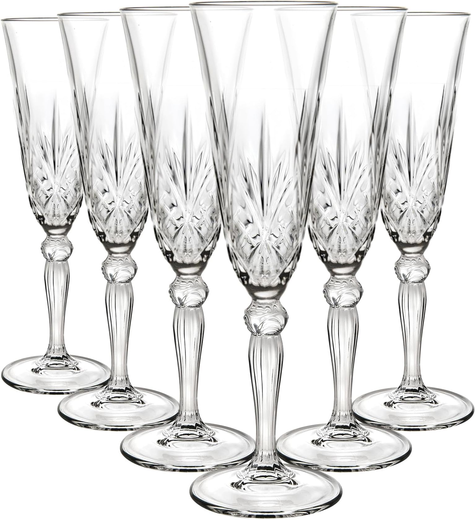 25600020006 Melodia Crystal Champagne Flutes Glasses, 160 ml, Set Of 6 - Transparent