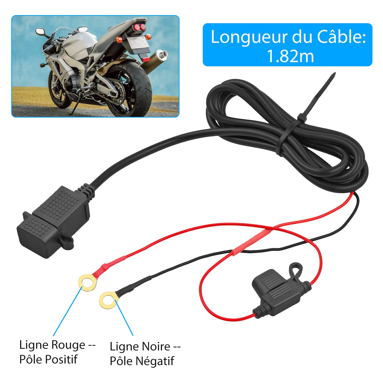 Chargeur USB Étanche Pour Moto Avec Boussole - 5V/2.5A - Entrée 9-24V - Diamètre 45 Mm - Noir
