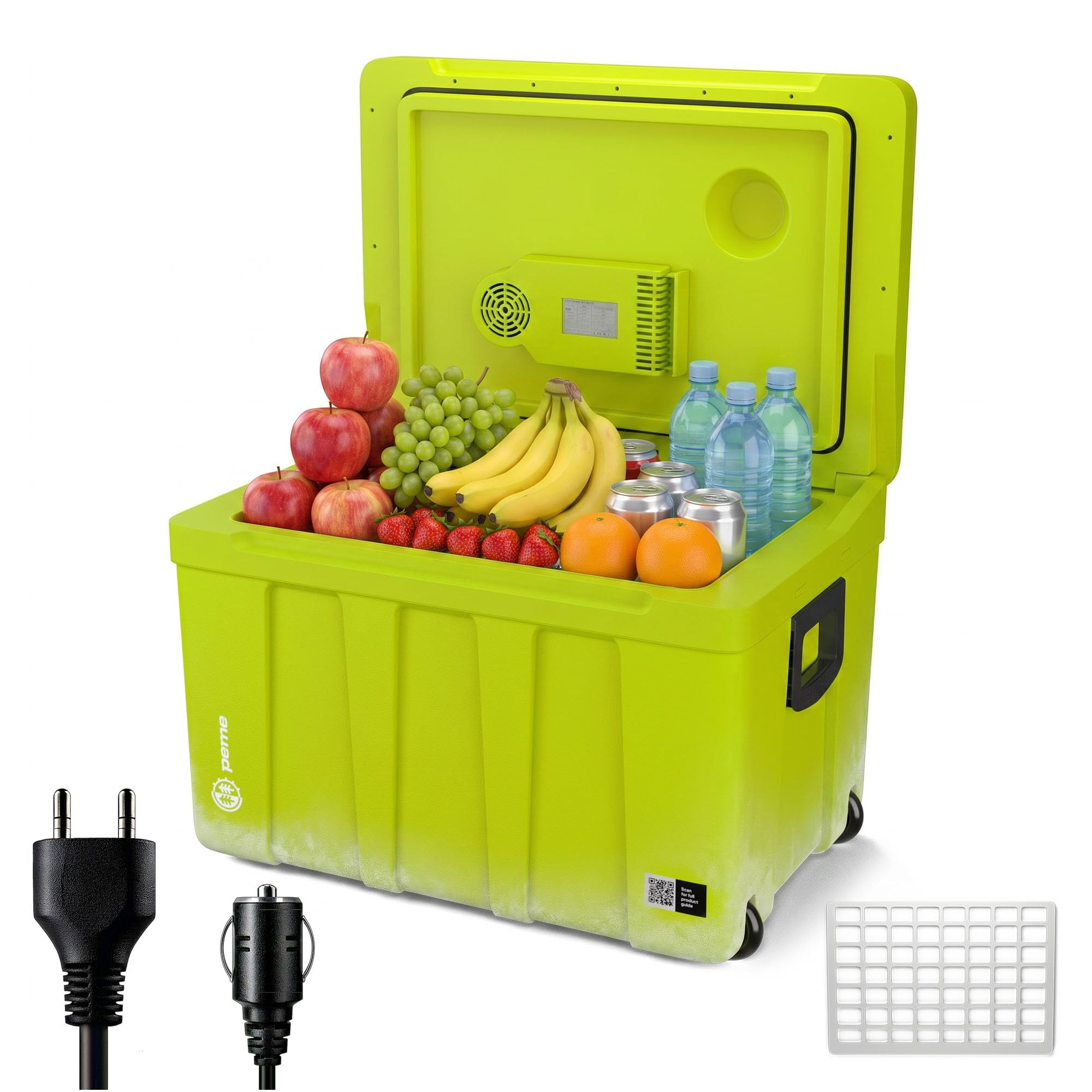 peme Frigo Portatile 46,5L - Frigorifero Elettrico con Caldo/Freddo, Doppia Alimentazione 12V & 240V Modalità Ruote e Maniglia Funzionamento Silenzioso per Auto Camper - Essential XL 50 Neon Jungle