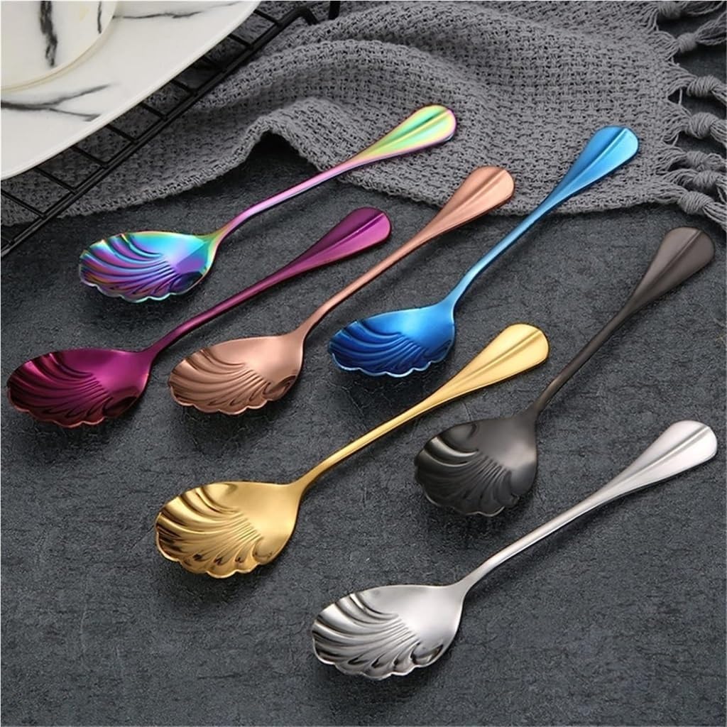 Spoons 7-Piece Color Shell Spoon Stainless Steel Rose Gold Tea Spoon Tableware Coffee Spoon Dessert Spoon