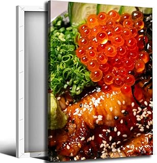 Close up salmon roe served grilled unagi Japanese cuisine Bathroom Canvas Wall Art Decor Framed Photo Prints Picture for Bedroom Living Room Office Kitchen Posters Painting Artwork