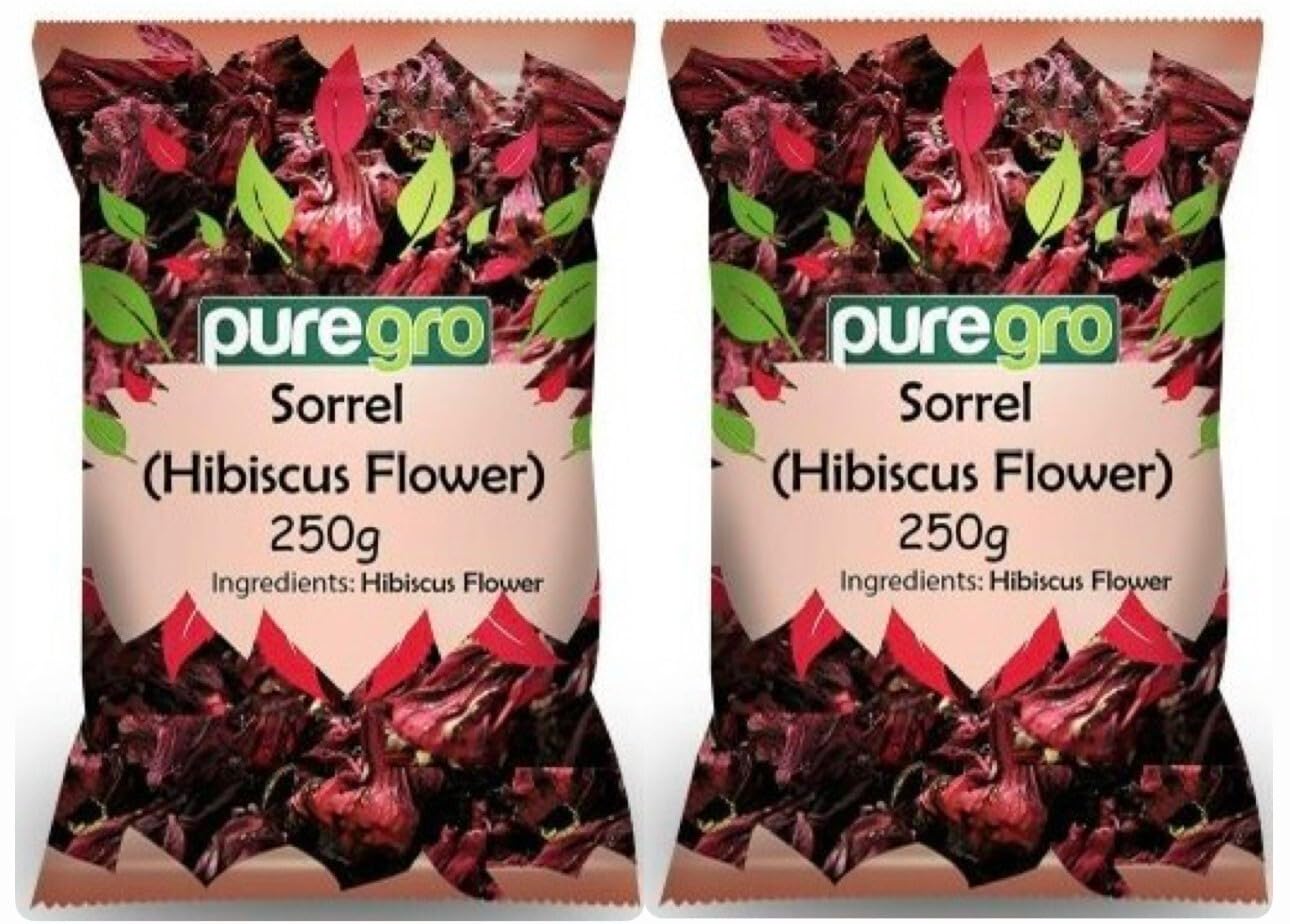 Puregro Dry Sorrel 250g (PACK OF 2) | Hibiscus Flower | Flor de Jamaica | Natural Dry Sorrel.