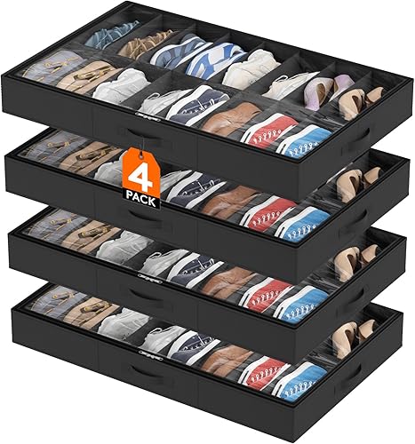 Miniatura 9 de Lifewit Organizador de almacenamiento de zapatos debajo de la cama, juego de 2, 4.3 pulgadas de alto, caja de almacenamiento de tela de perfil bajo