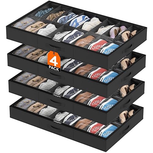 Under Bed Shoe Storage Organizer 4 Pack(16 Pairs), 4.3" Tall