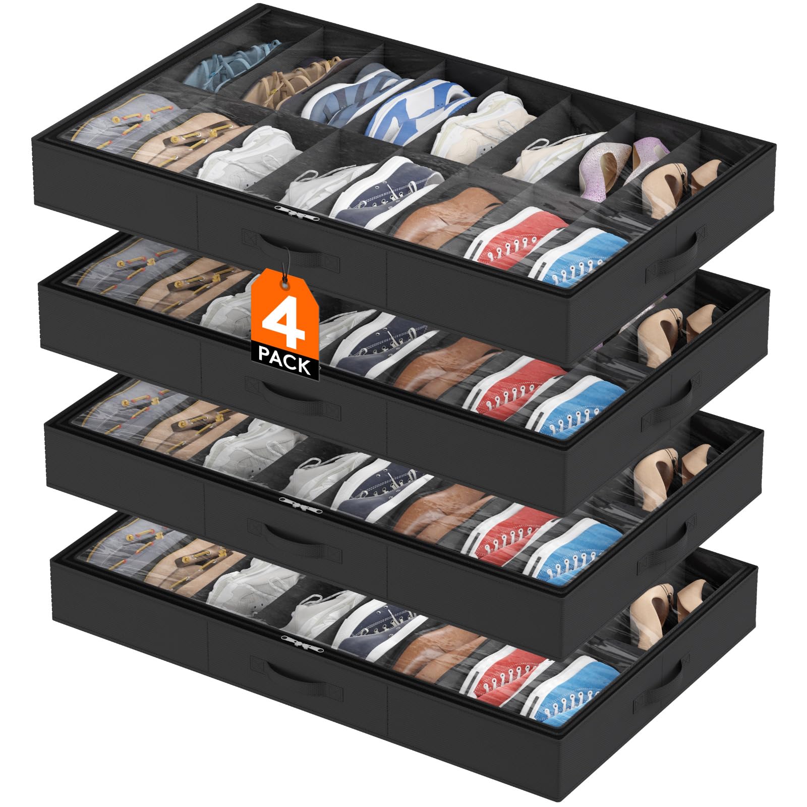 Lifewit Under Bed Shoe Storage Organizer, 4 Pack(16 Shoes Cells)