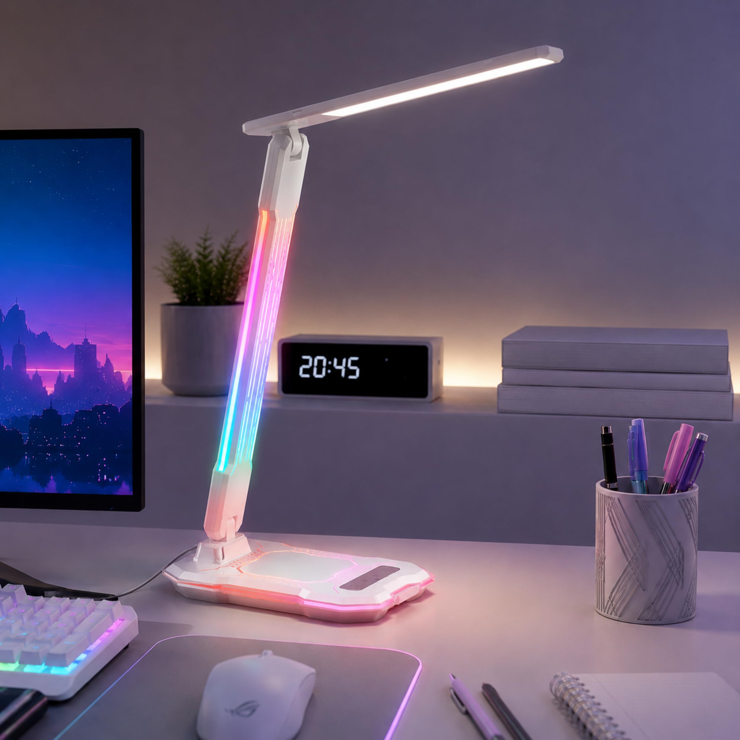 Lightbox LED Schreibtischlampe - dimmbare Schreibtischleuchte - Tischlampe mit Touch und USB - CCT-Funktion - Wireless Charging - RGB-Lichteffekt