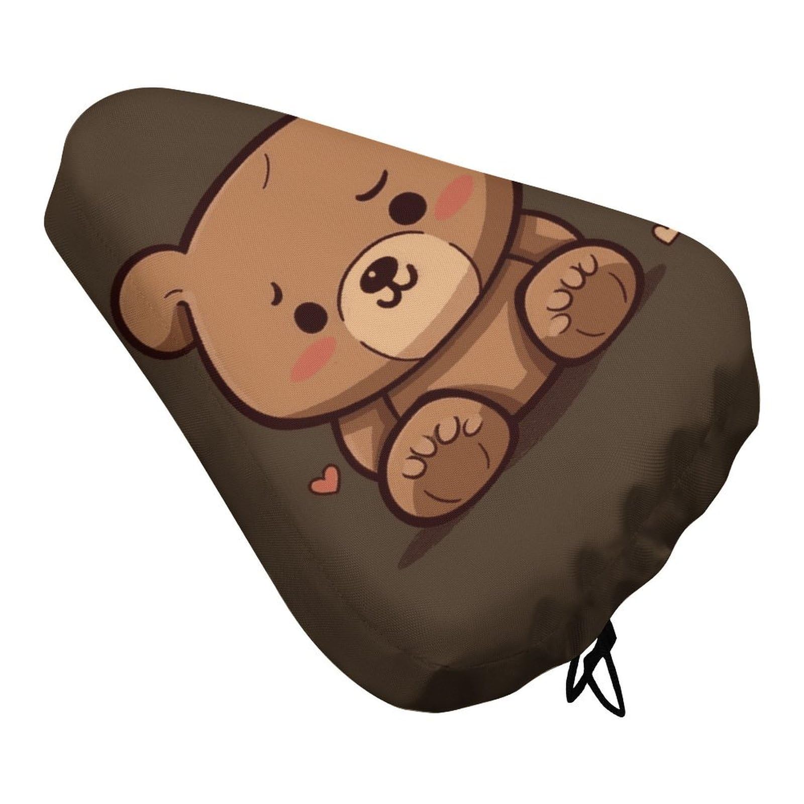 Cartoon Brown Cute Bear Bike Seat Cover - Universal Fit, Water-Repellent Bicycle Seat Cushion Heat Reduction Oxford Cloth, Drawstring Cushion Cover for Mountain/Road/Cruiser Bikes