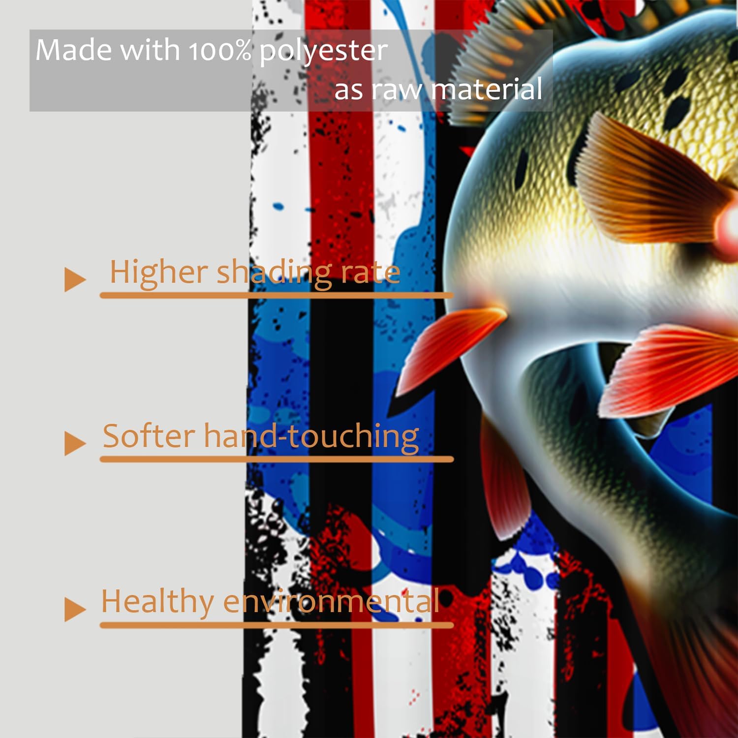 HOSIMA Bass Fish American Flag Curtains for Bedroom Essentials for Men, Big Pike Hunting and Fishing Themed Decor, 84 Inch Long 2 Panels for Living Room Kitchen Boys Bedroom