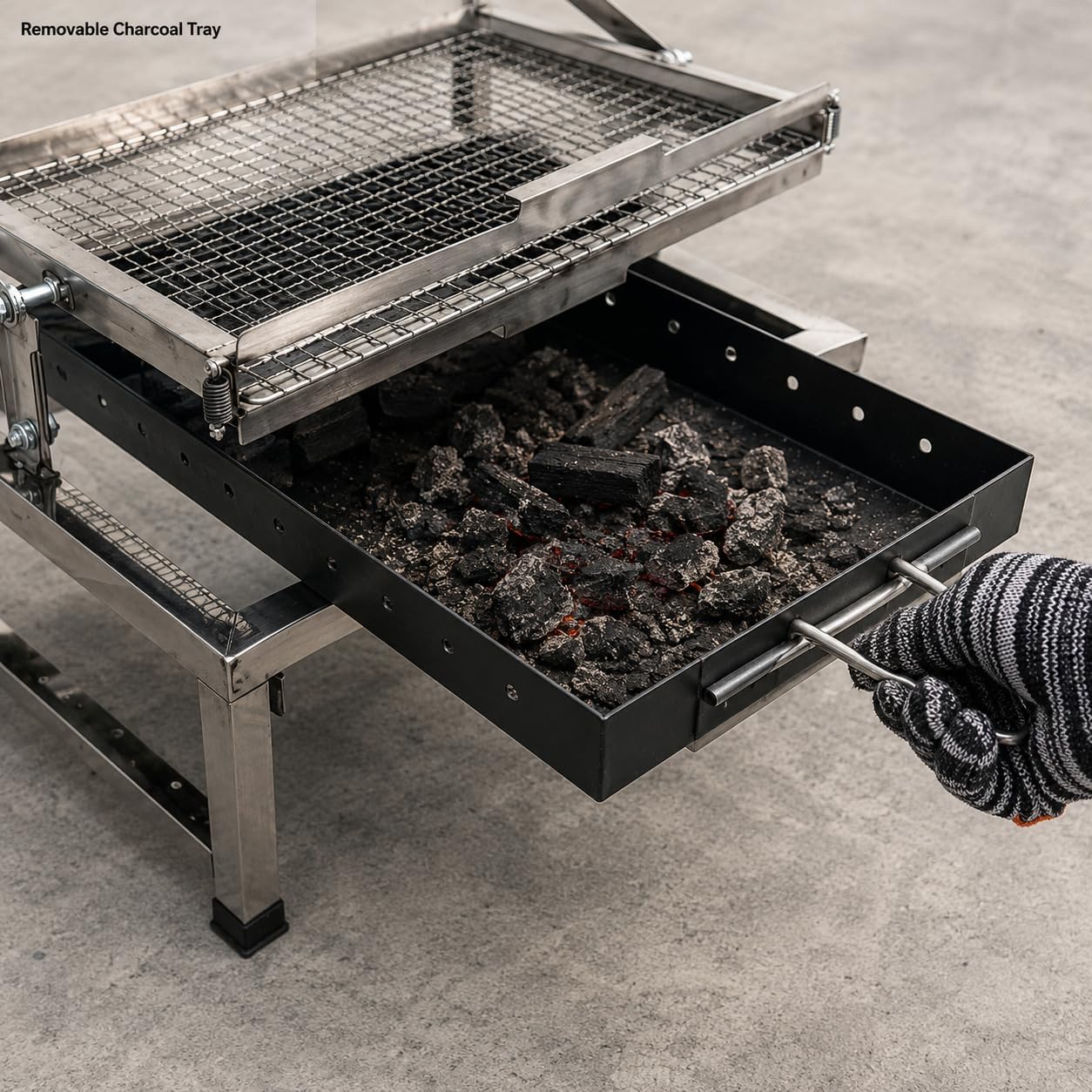 Flip BBQ Grill, Portable 180° Rotating Charcoal Outdoor Stove, Detachable Stainless Steel Rotating Grill with Gloves, Tongs & Brush, Large Capacity Net for Picnic & Camping (27in)