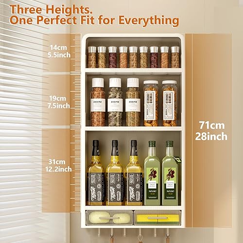 Miniatura 2 de Organizador y almacenamiento de despensa de cocina, estante de cocina de 3 niveles con cajones y ganchos para tarros de especias y condimentos,