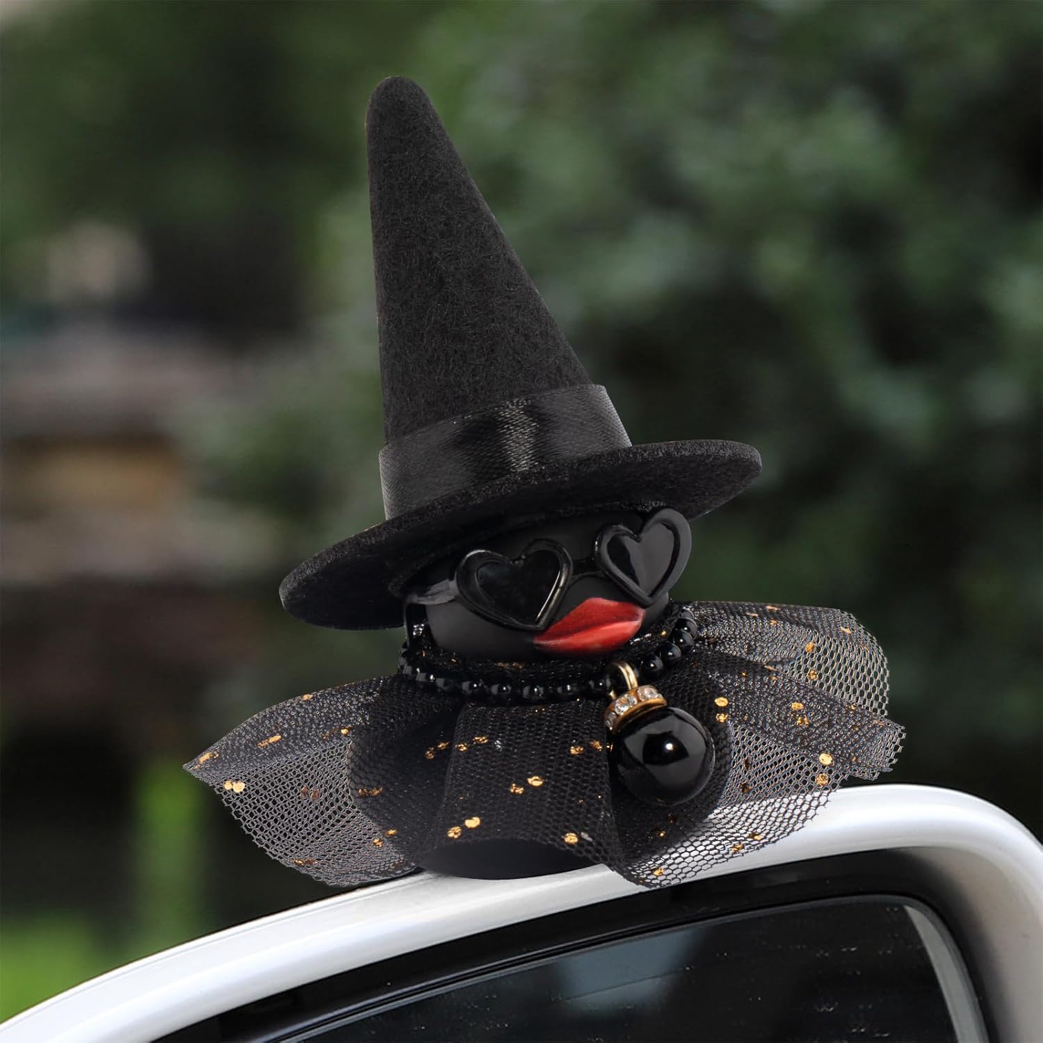 wonuu Halloween Rubber Duck Witch Duck Car Decorations Halloween Accessories Witch Hat Sunglasses,Black