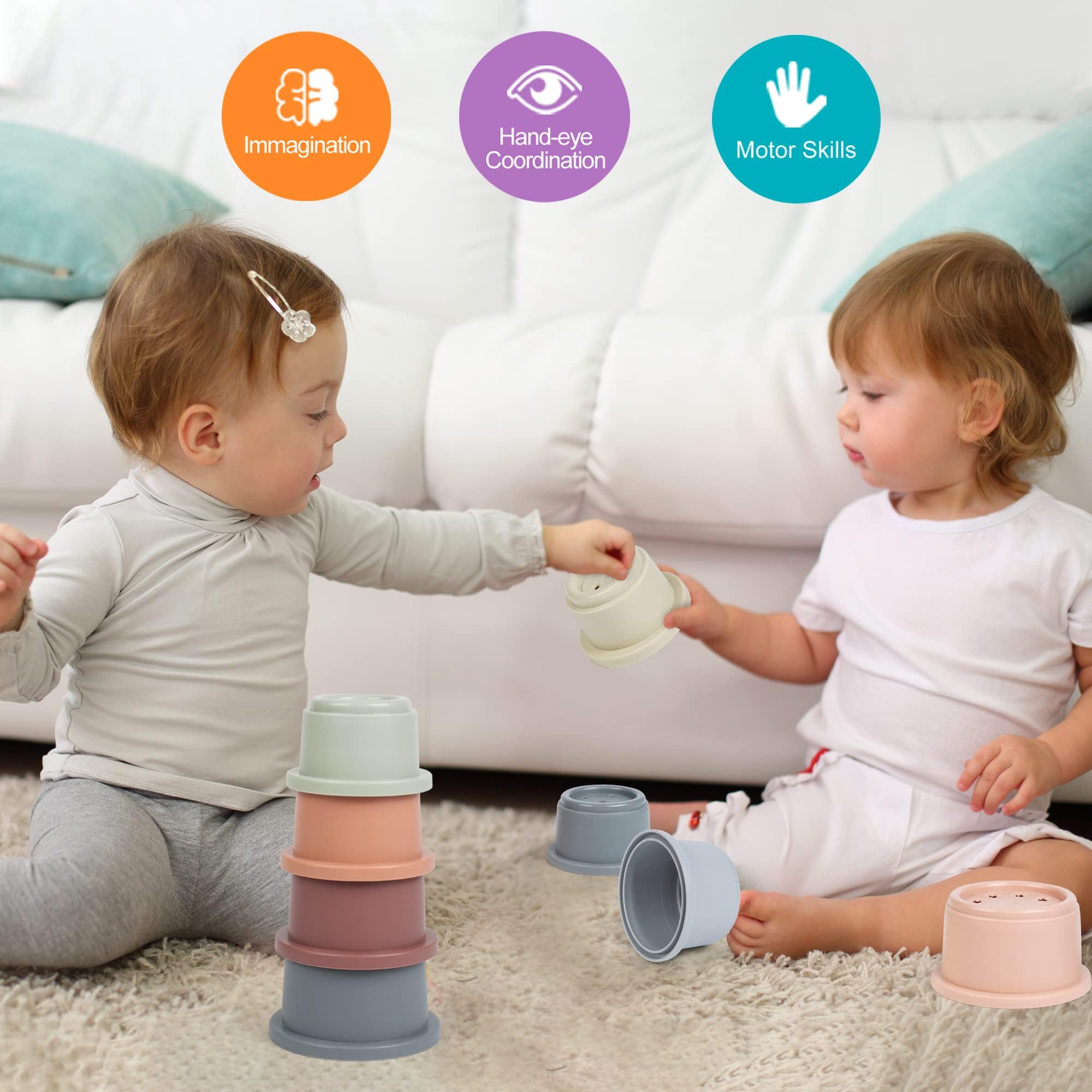 Vasos apilables para bebés, juguete de baño Montessori para niños pequeños de 1 a 3 años, 8 vasos apilables con números para bebés de 6 a 12 meses, baño educativo temprano al aire libre, regalo 7