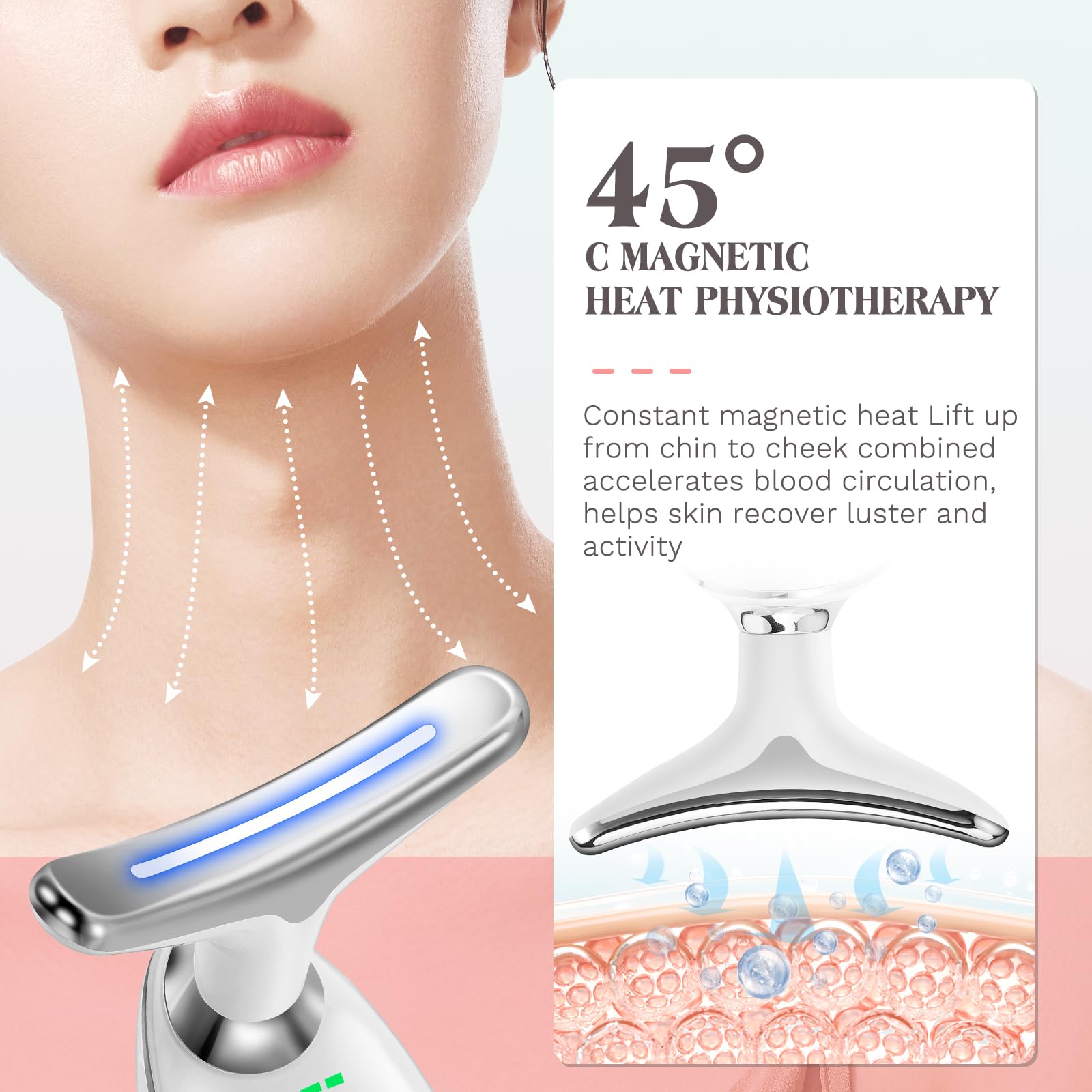 Dispositivo di Bellezza Antirughe, Lifting Massaggiatore per il viso e il collo, Impacco Caldo a 45 ℃ Terapia, Anti Invecchiamento riduce il doppio mento, Rassodamento e Sollevamento Della Pelle