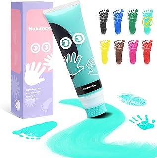 Nabance 2.54 fl oz Mint Green Baby Hand and Footprint Friendly Paint, Dog Cat Paw Print Safe Paint, Non-Toxic Acid-Free, Safe Gentle for Home School Christmas New Year DIY Keepsake Stamp