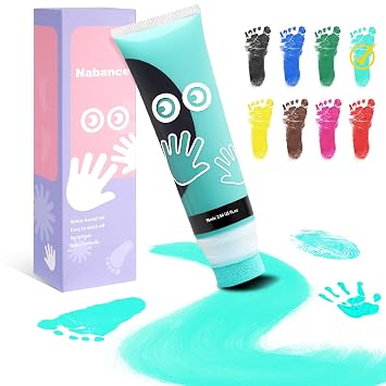 Nabance 2.54 fl oz Mint Green Baby Hand and Footprint Friendly Paint, Dog Cat Paw Print Safe Paint, Non-Toxic Acid-Free, Safe Gentle for Home School Christmas New Year DIY Keepsake Stamp