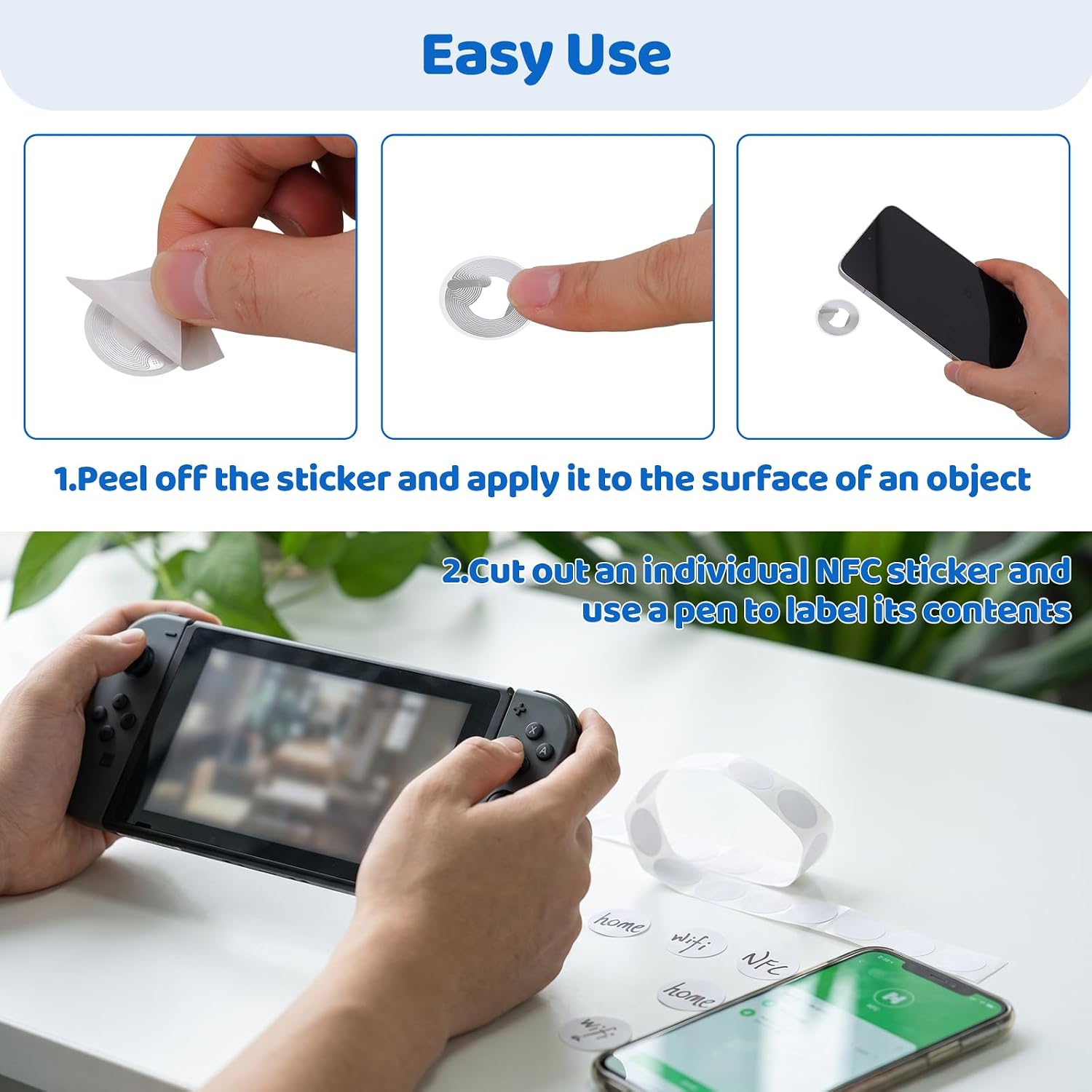 BESARME 60 Pcs NFC Stickers, NFC Tags Rewritable Blank Adhesive Labels image 5