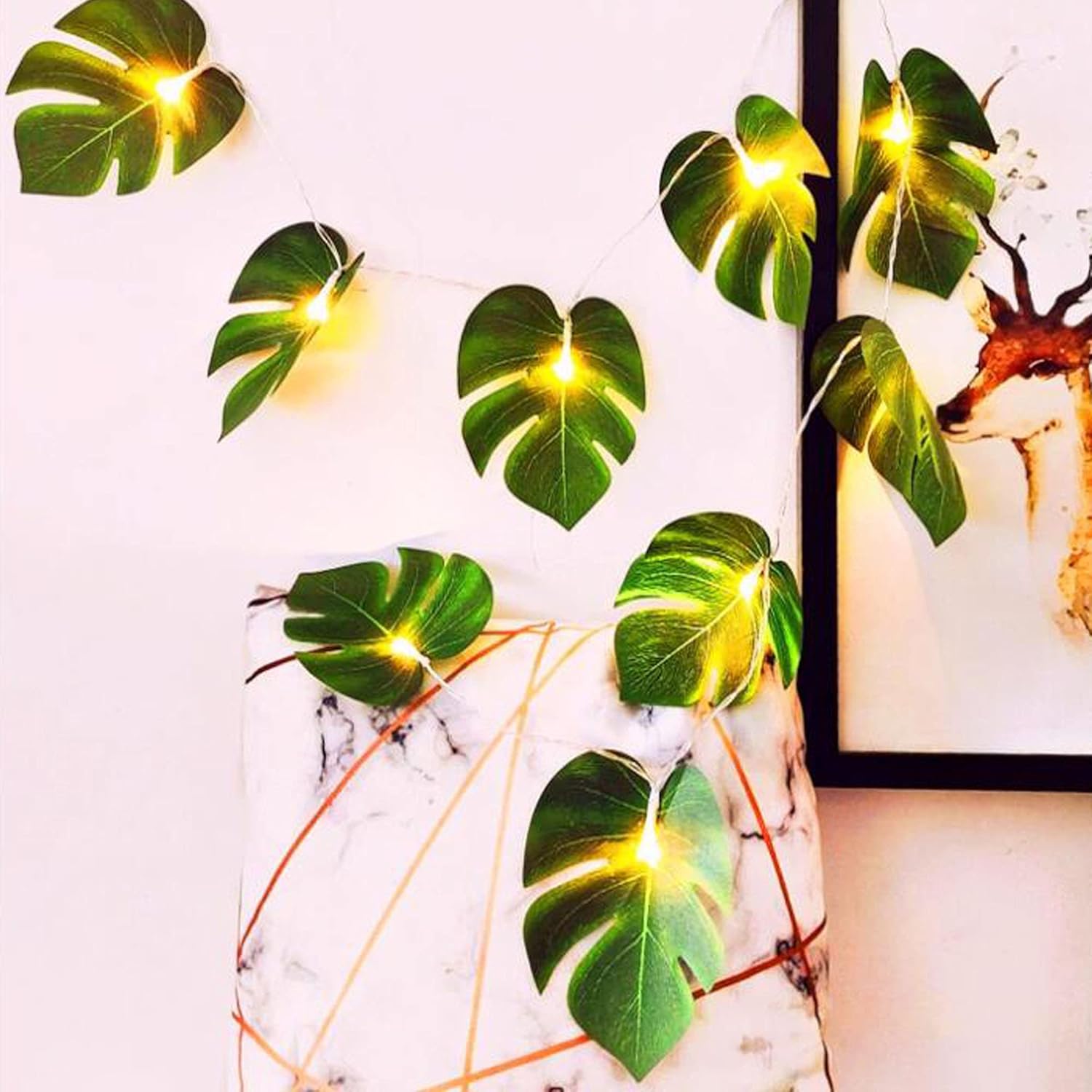 Plug in Monstera Leaf String Lights, 33 Ft 100 LEDs Artificial Palm Leaves Wall Hanging Vine Green Leaf Fairy Lights with Remote Controller for Christmas Bedroom and Courtyard Park