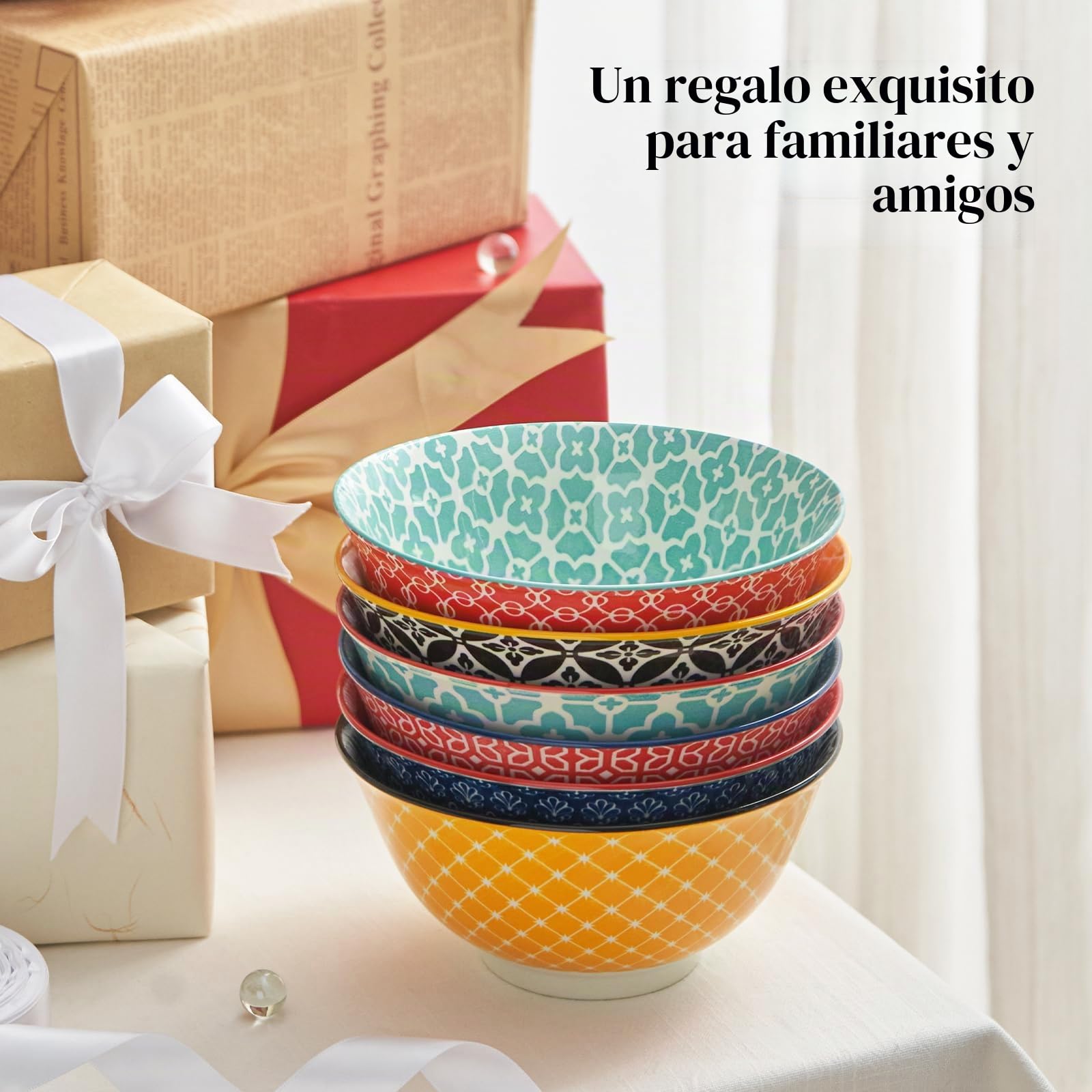 DOWAN Cuencos de Porcelana para Cereales 680ml, Cuencos de Sopa de Colores Vibrantes 15,2 cm, Cuencos de Avena para Pasta, Ensalada Pequeña, Guisos, Arroz, Microondas y Lavavajillas, Juego de 6