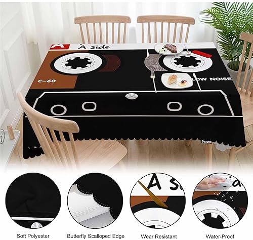 Miniatura 4 de Mantel de mesa de cassette de audio retro, cinta de casete de audio de plástico, 52 x 70 pulgadas, a prueba de polvo, protector para el hogar,