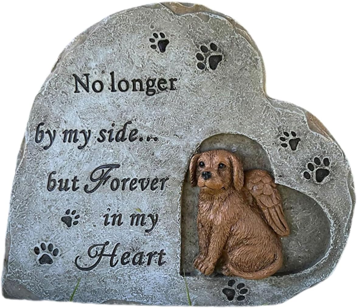 Pet Grave Marker Dog Tribute Statue Heart Shaped Resin Memorial Stone for Garden Comforting Present for Pet Loss Durable Pet Remembrance Present for Dog Passing